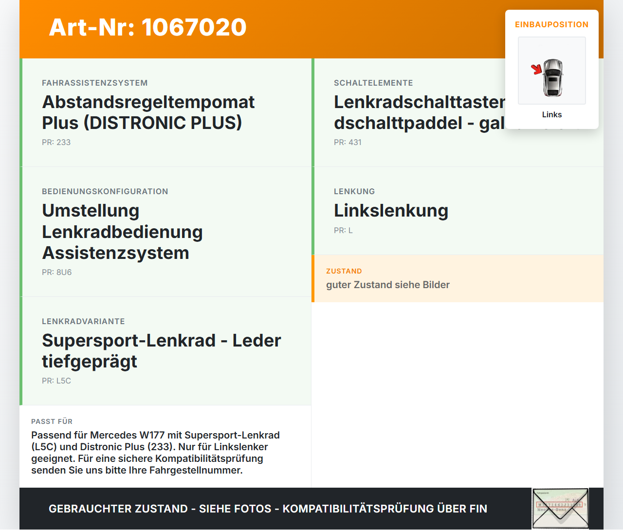 Mercedes W177 A250E 18-22 Lenkradschalter Multifunktionstasten Schalter für Lenkrad Links Mercedes W177 A250E 18-22... Vorschau 3