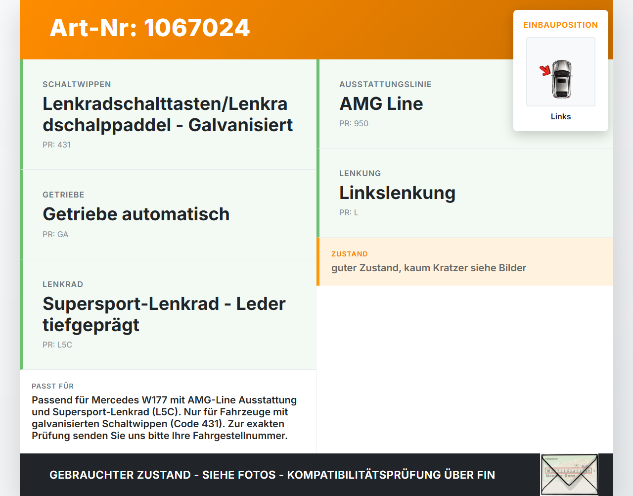 Mercedes W177 A250E 18-22 Schaltwippe Lenkrad Schalter Minus Links Mercedes W177 A250E 18-22 26.03.2021 A0999052101... Vorschau 3