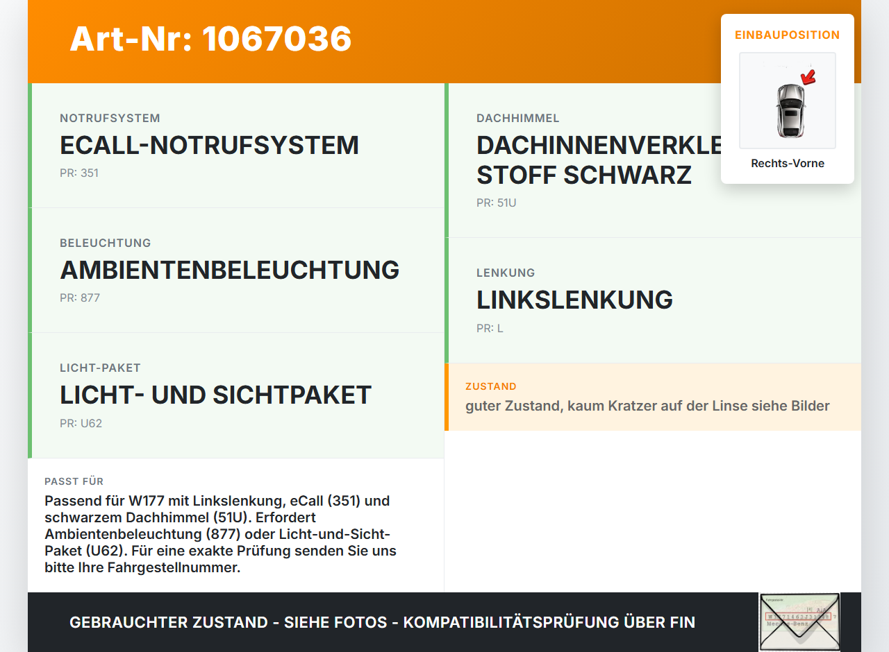 Mercedes W177 A250E 18-22 Innenleuchte Innenraumleuchte Rechts Vorne Mercedes W177 A250E 18-22 26.03.2021... Vorschau 3