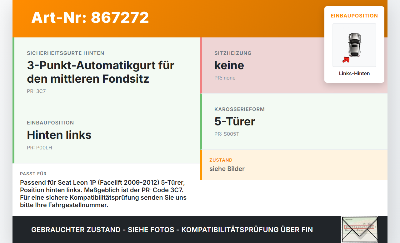 Seat Leon 1P II 09-12 5T Gurtschloss Links Hinten Seat Leon 1P II 09-12 28.03.2012 1K0857739M gebraucht Vorschau 3