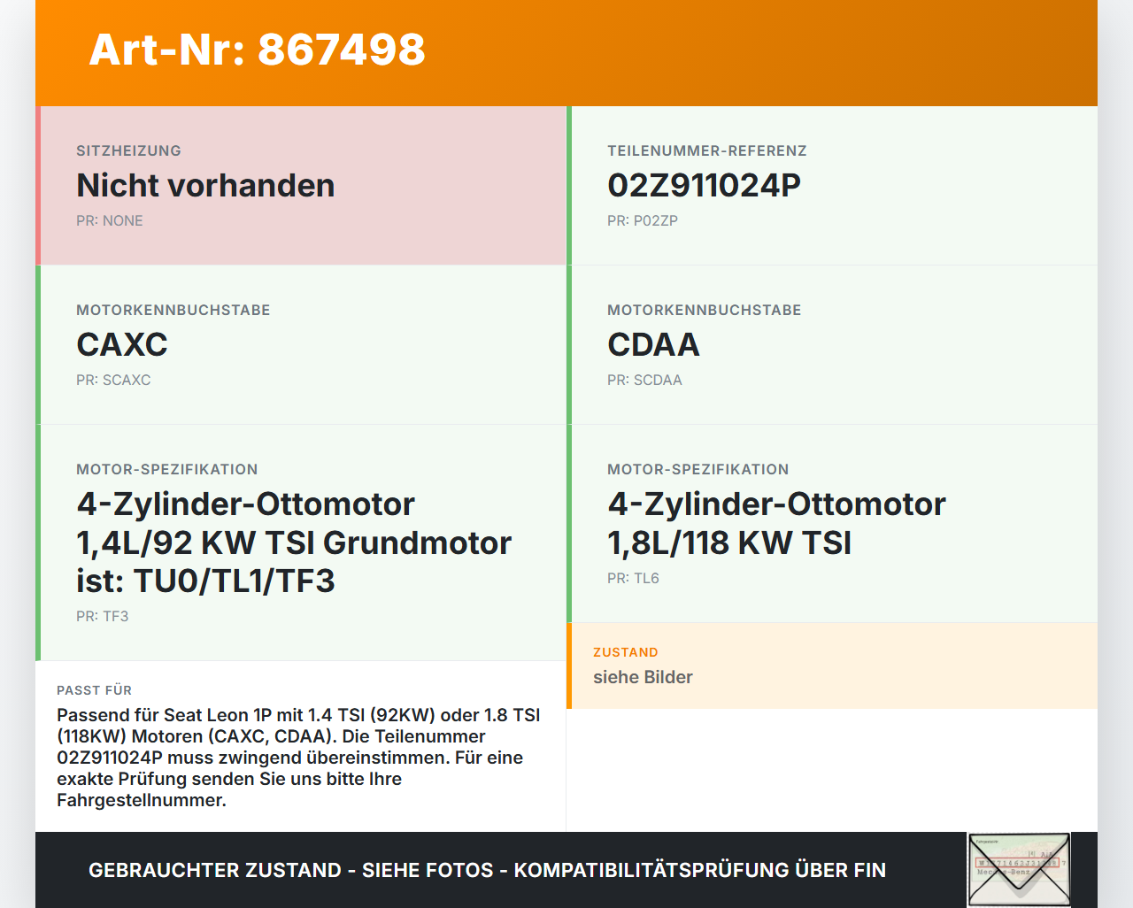 Seat Leon 1P II 09-12 TSI 1,4 92KW Anlasser Starter Seat Leon 1P II 09-12 28.03.2012 02Z911024P gebraucht Vorschau 3