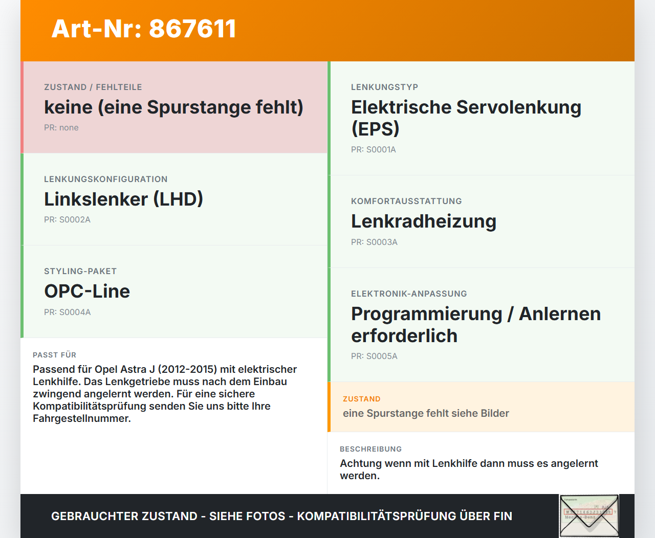 Opel Astra J P10 12-15 Lenkgetriebe Elektrische Servolenkung Lenkhilfe Opel Astra J P10 12-15 14.01.2014 13413955... Vorschau 3