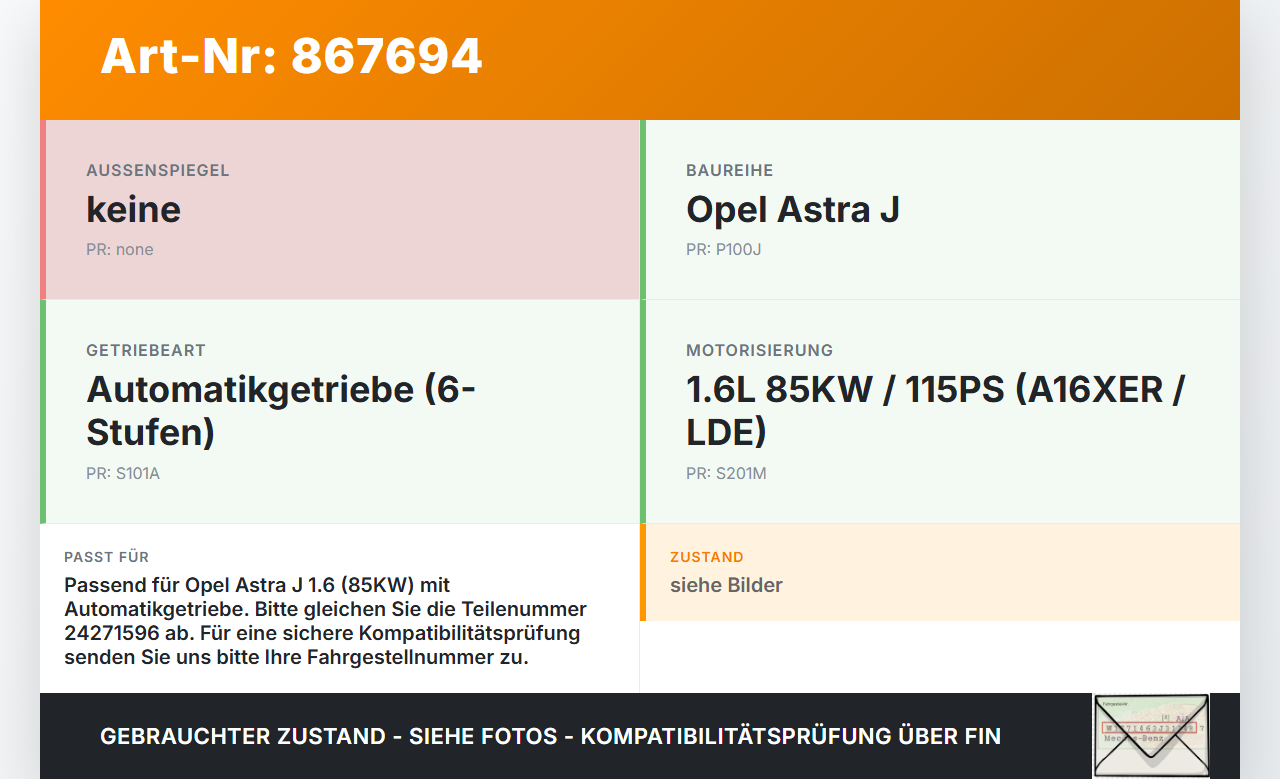 Opel Astra J P10 12-15 1,6 85KW Autom Wandler Drehmomentwandler für Getriebe Opel Astra J P10 12-15 14.01.2014... Vorschau 3