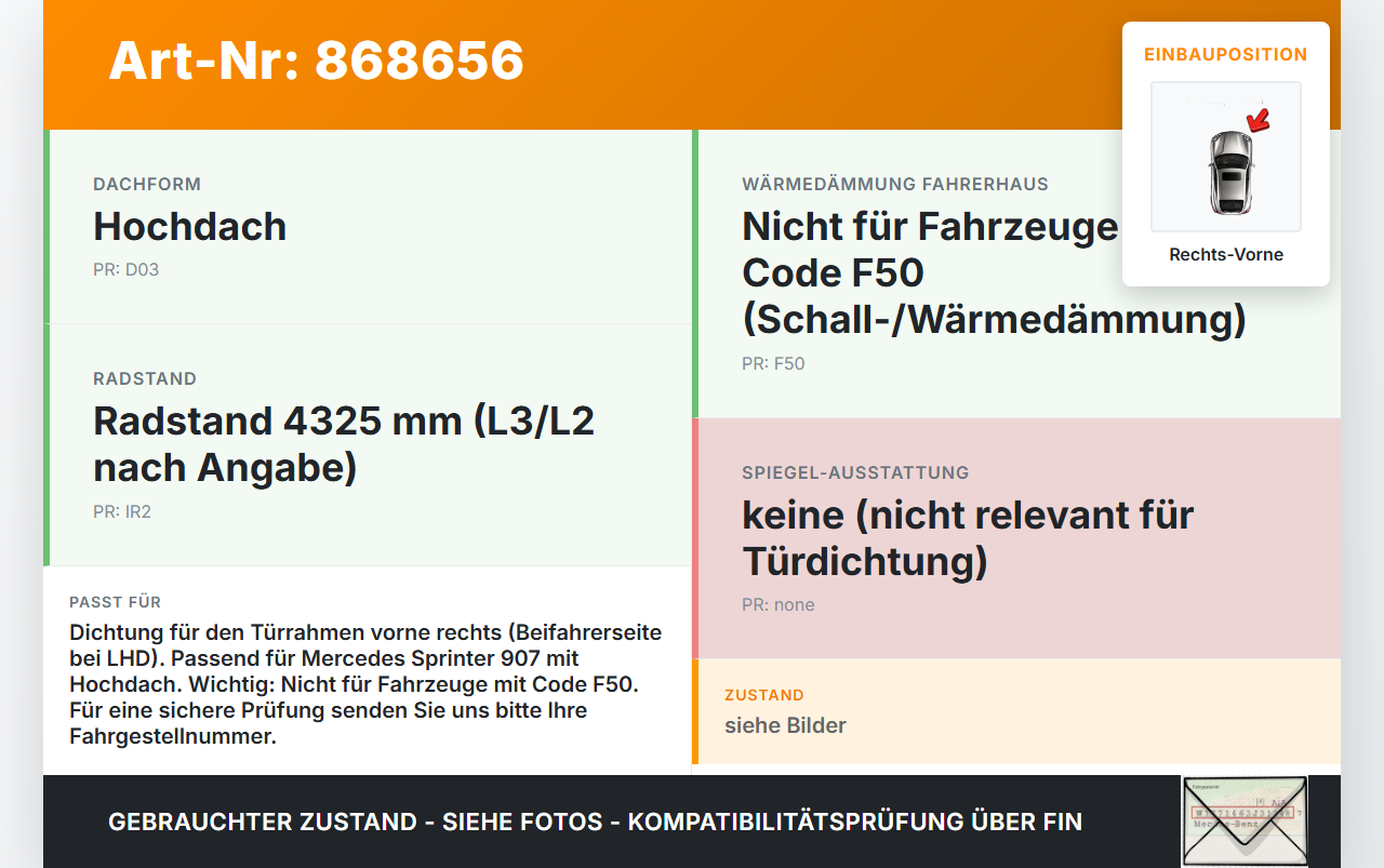 Mercedes Sprinter III 907  L2H2 Dichtung für Rahmen Tür Rechts Vorne Mercedes Sprinter III 907 26.08.2019... Vorschau 3