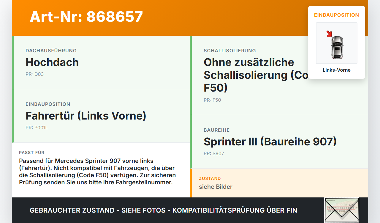 Mercedes Sprinter III 907  L2H2 Dichtung für Rahmen Tür Links Vorne Mercedes Sprinter III 907 26.08.2019... Vorschau 3