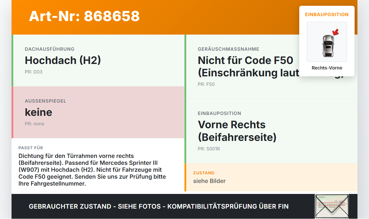 Mercedes Sprinter III 907  L2H2 Dichtung für Rahmen Tür Rechts Vorne Mercedes Sprinter III 907 26.08.2019... Vorschau 3