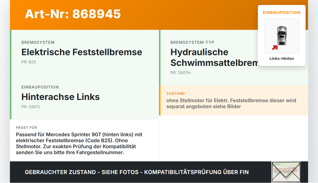 Mercedes Sprinter III 907  CDI 2,1 120KW Bremssattel Bremszange Hinten Links Mercedes Sprinter III 907 26.08.2019... Vorschau 3