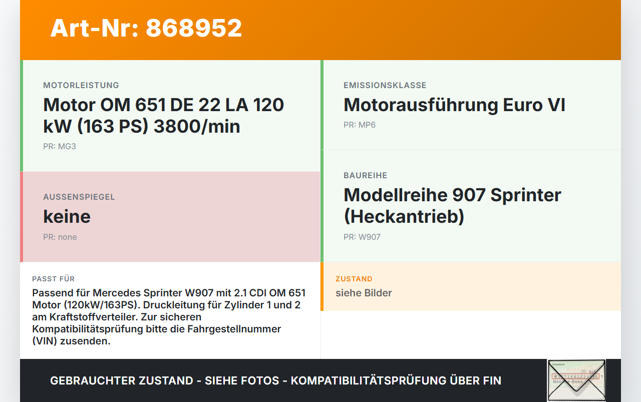 Mercedes Sprinter III 907  CDI 2,1 120KW Hochdruck Leitung Kraftstoffleitung Mercedes Sprinter III 907 26.08.2019... Vorschau 3