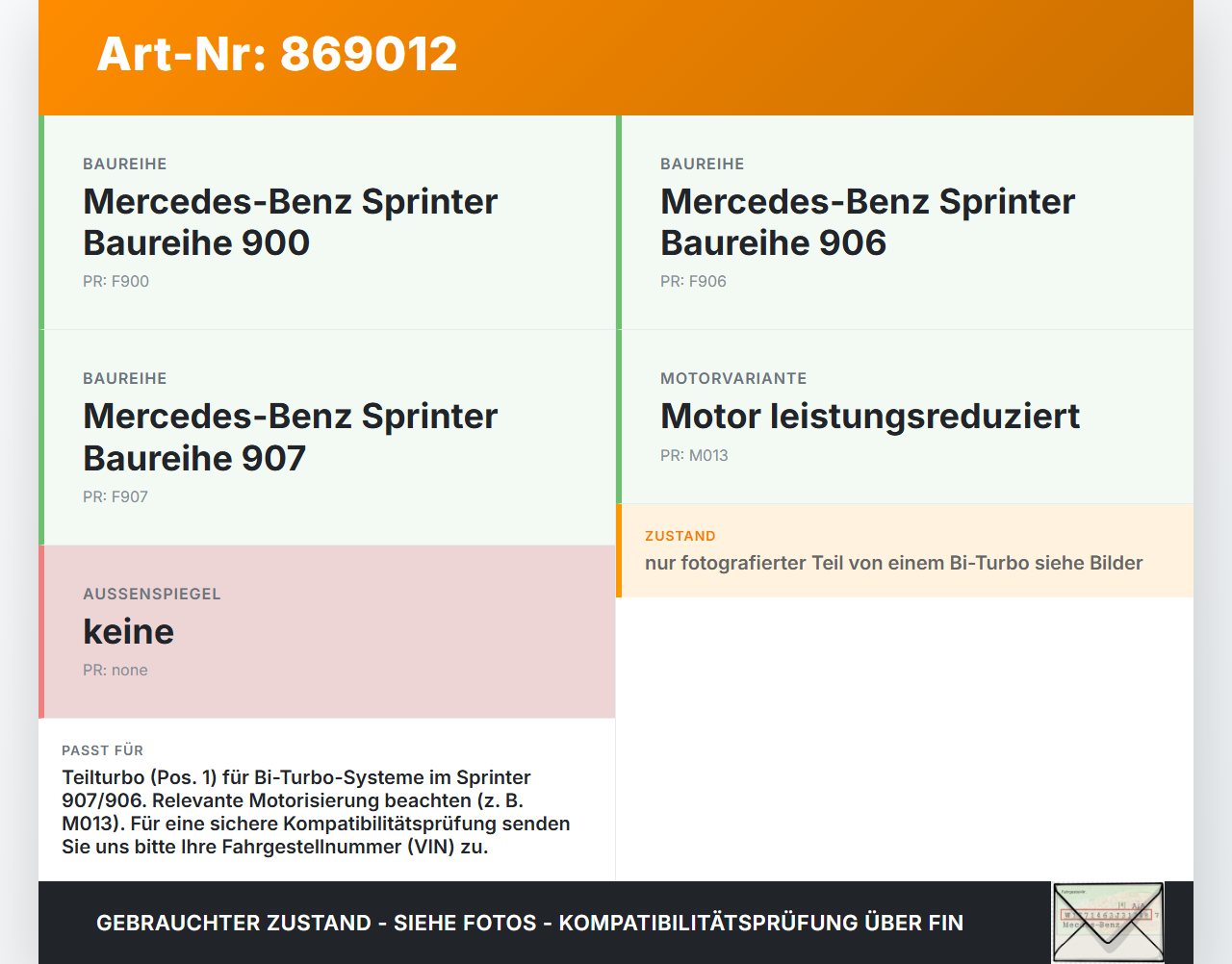 Mercedes Sprinter III 907  CDI 2,1 120KW 651.958 Teilturbo Turbolader Turbo Abgasturbolader Pos.1 Mercedes Sprinter... Vorschau 3