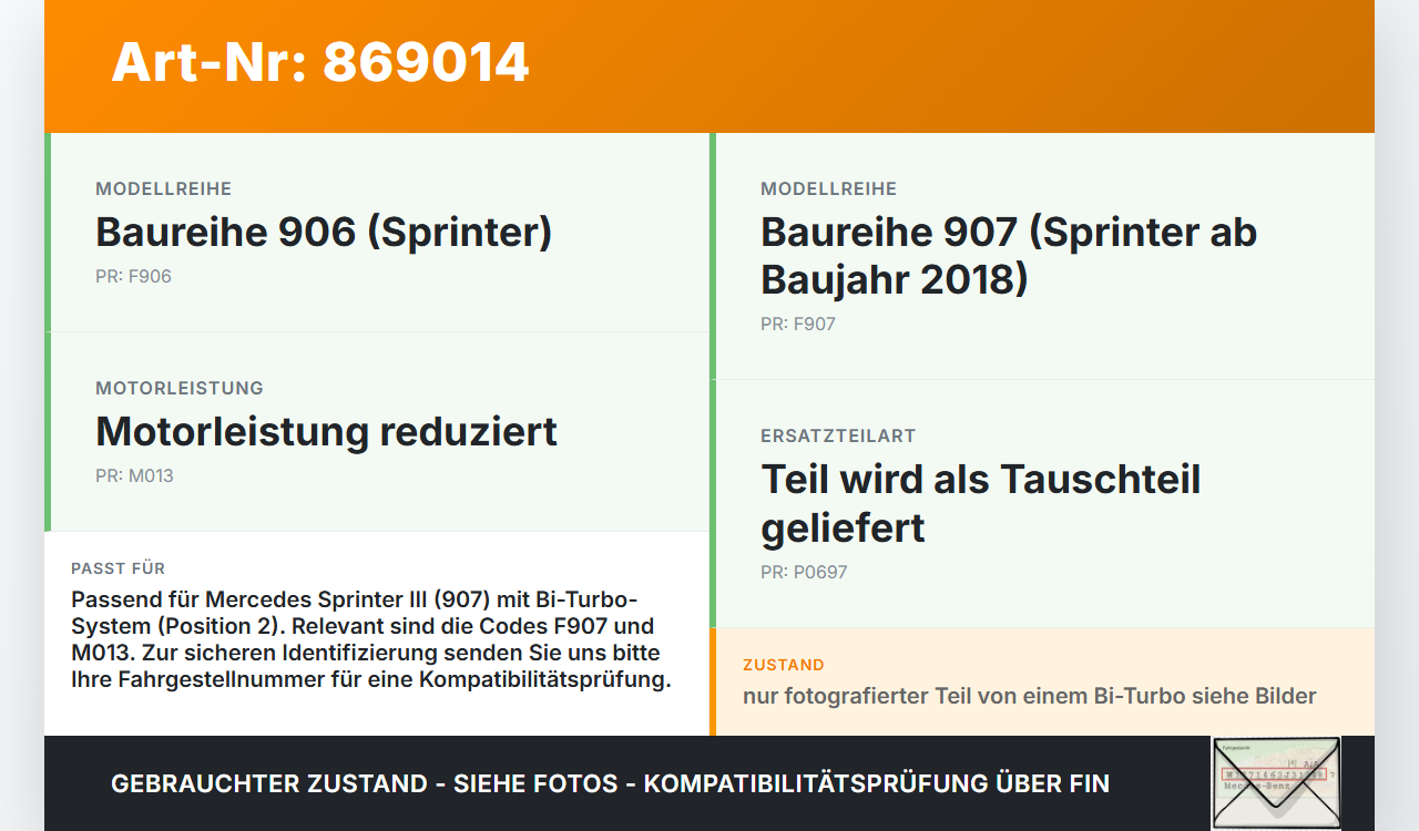 Mercedes Sprinter III 907  CDI 2,1 120KW 651.958 Teilturbo Turbolader Turbo Abgasturbolader Pos.2 Mercedes Sprinter... Vorschau 3