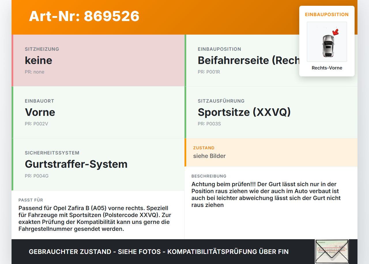 Opel Zafira B A05 05-08 Gurt Straffer Gurtstraffer Beifahrer Rechts Vorne Opel Zafira B A05 05-08 29.09.2007... Vorschau 3