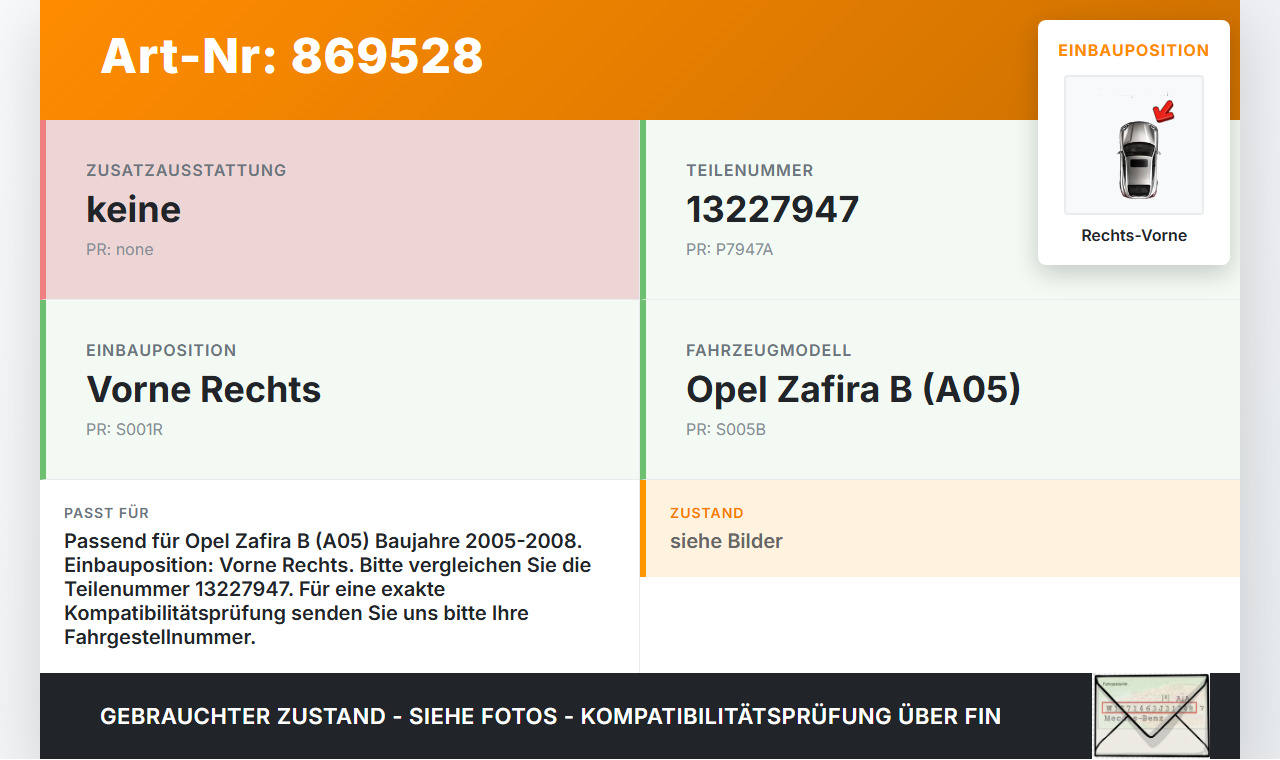 Opel Zafira B A05 05-08 Türfangband Türbremse Türanschlag Rechts Vorne Opel Zafira B A05 05-08 29.09.2007 13227947... Vorschau 3