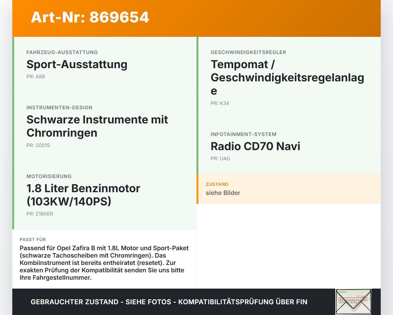 Opel Zafira B A05 05-08 1,8 103KW Kombiinstrument Tacho Entheiratet Opel Zafira B A05 05-08 29.09.2007 13267518... Vorschau 3