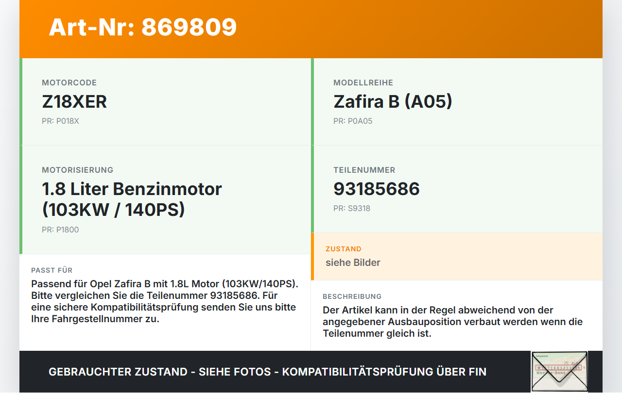 Opel Zafira B A05 05-08 1,8 103KW Injektor Einspritzdüse Zyl.2 Opel Zafira B A05 05-08 29.09.2007 93185686 55353806... Vorschau 3