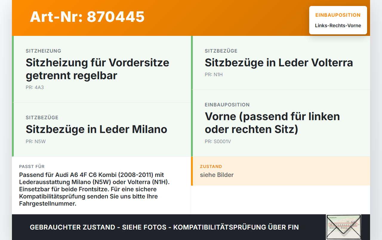 Audi A6 4F C6 08-11 Kombi Kopfstütze für Beifahrer Sitz Rechts oder Links Vorne Audi A6 4F C6 08-11 06.12.2010... Vorschau 3