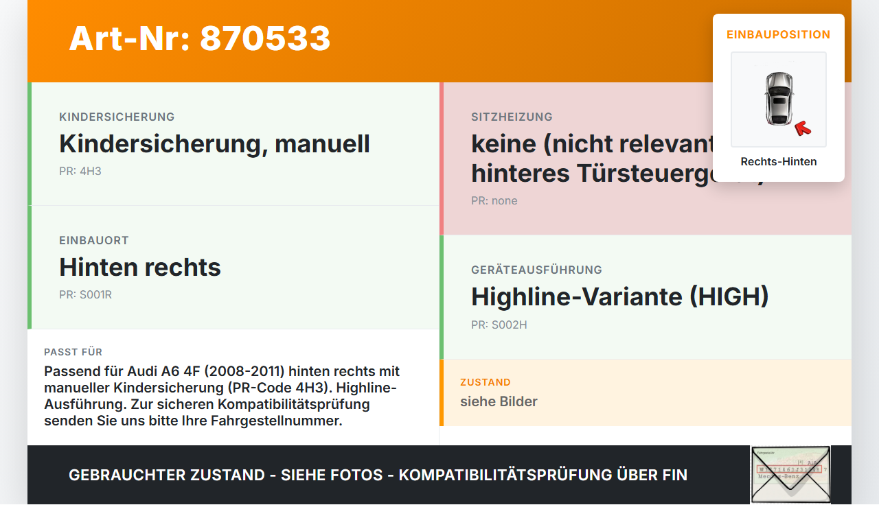 Audi A6 4F C6 08-11 Steuergerät ECU Modul Türsteuergerät Rechts Hinten Audi A6 4F C6 08-11 06.12.2010 4F0959795P... Vorschau 3