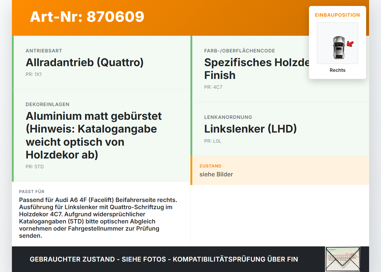 Audi A6 4F C6 08-11 Blende Armaturenbrett Abdeckung Holzdekor Rechts Quattro 4C7 Audi A6 4F C6 08-11 06.12.2010... Vorschau 3