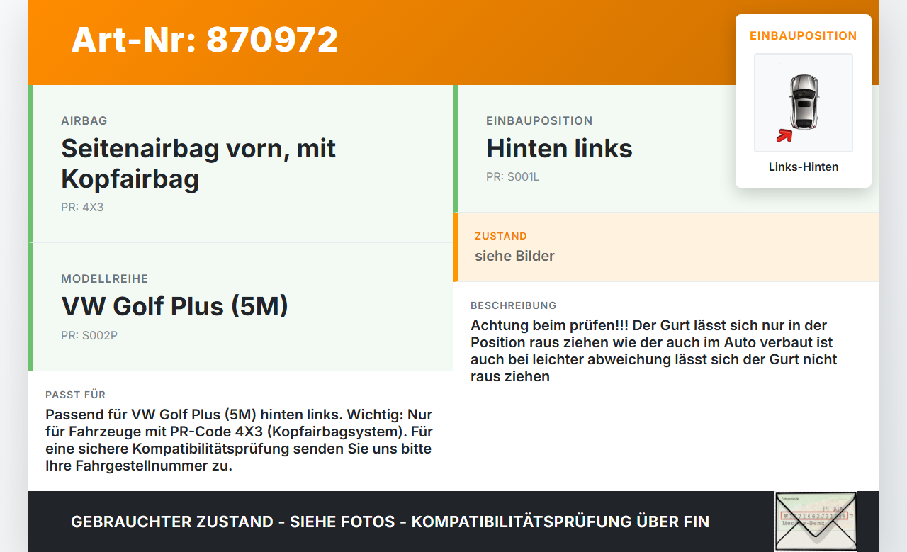 VW Golf 5M Plus 04-08 Gurt Sicherheitsgurt Links Hinten VW Golf 5M Plus 04-08 17.11.2006 5M0857805 5M0857805RAA... Vorschau 3