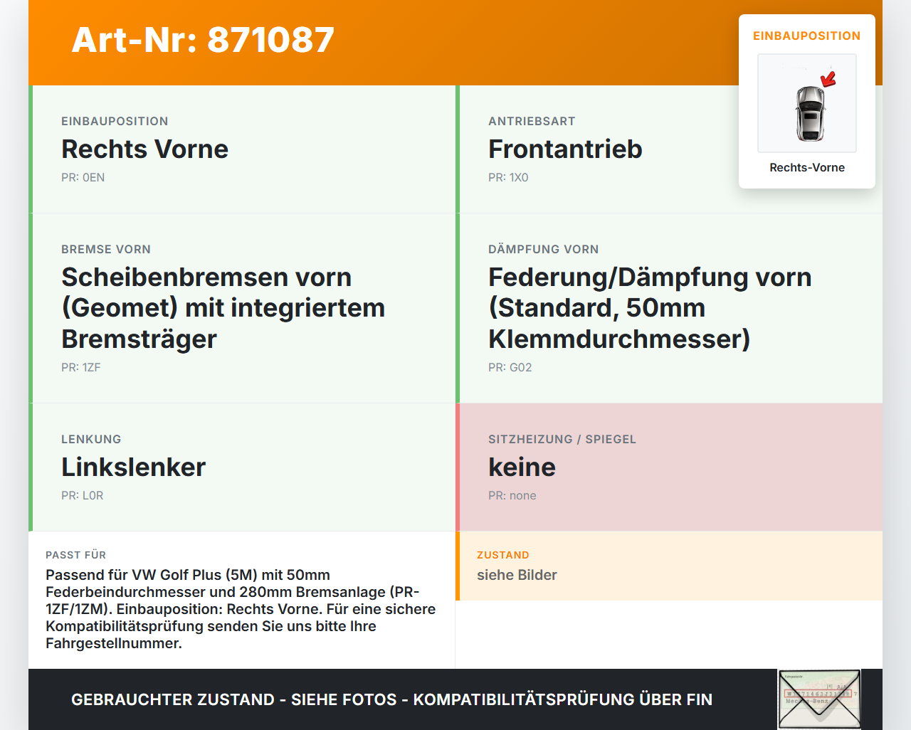 VW Golf 5M Plus 04-08 1,4 59KW Achsschenkel Radnabe mit ABS Rechts Vorne VW Golf 5M Plus 04-08 17.11.2006... Vorschau 3