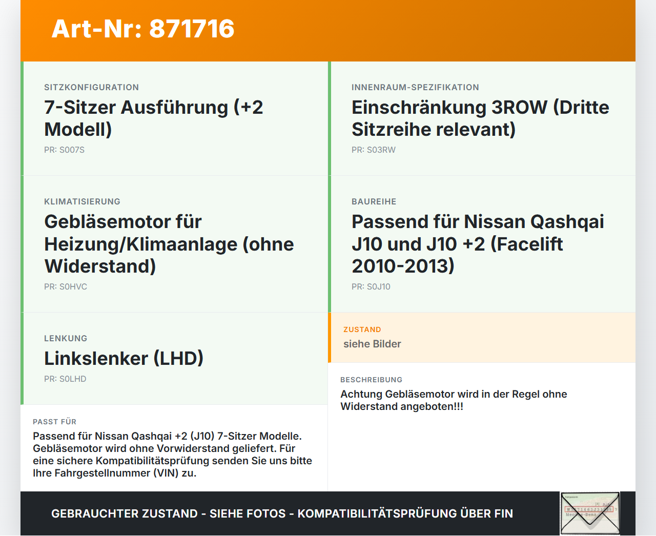 Nissan Qashqai J10 +2 10-13 Gebläsemotor Lüftermotor Heizungsgebläse Nissan Qashqai J10 +2 10-13 22.03.2011... Vorschau 3