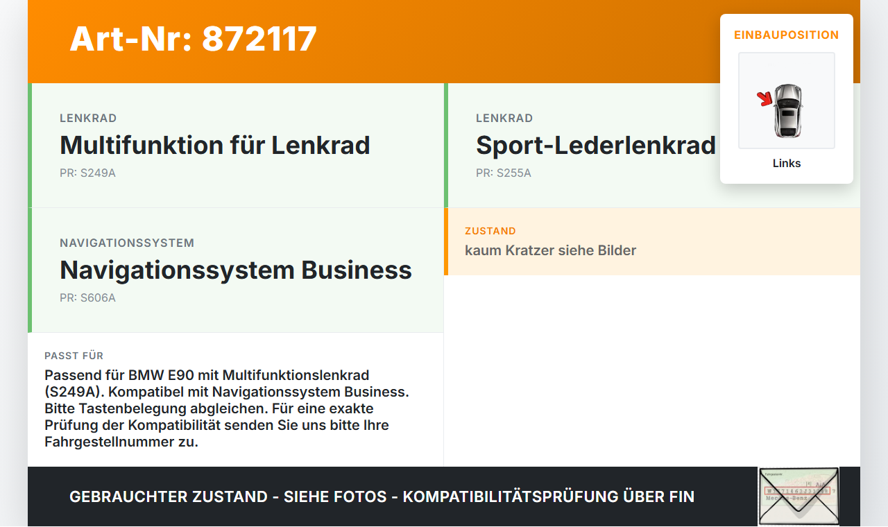 BMW E90 325xi 05-09 Lenkradschalter Multifunktionstasten Lenkrad Schalter Links und Re BMW E90 325xi 05-09... Vorschau 3