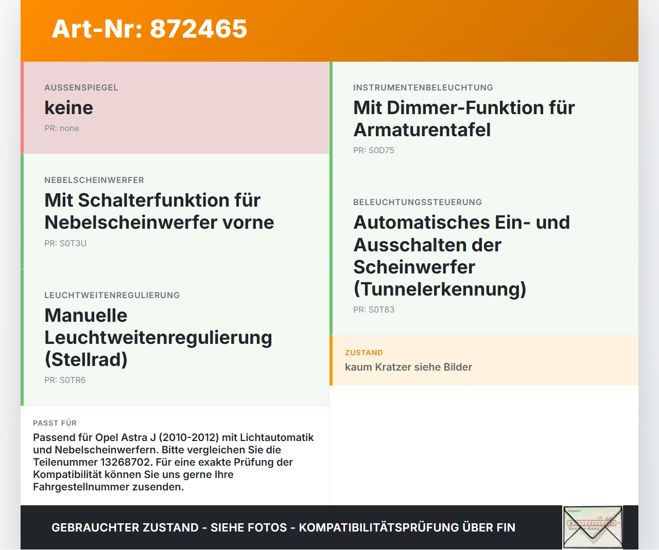 Opel Astra J 10-12 Lichtschalter Schalter Automatik Dimmer Opel Astra J 10-12 11.02.2011 13268702 gebraucht Vorschau 3