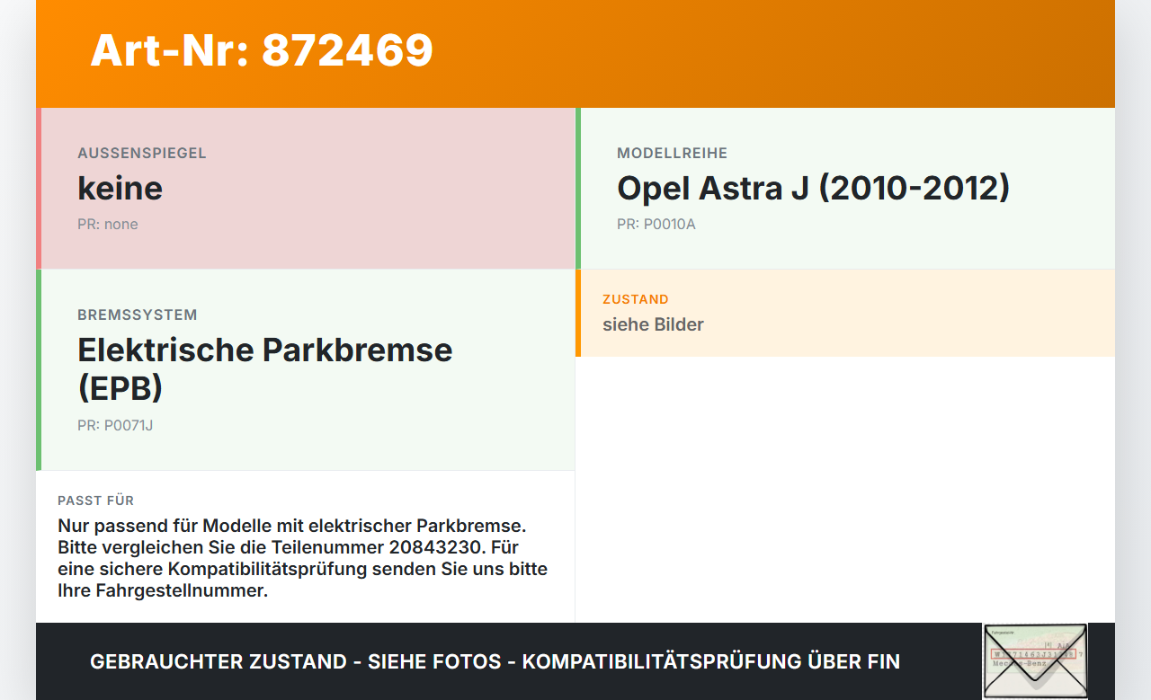Opel Astra J 10-12 Schalter Parkbremse Opel Astra J 10-12 11.02.2011 20843230 gebraucht Vorschau 3