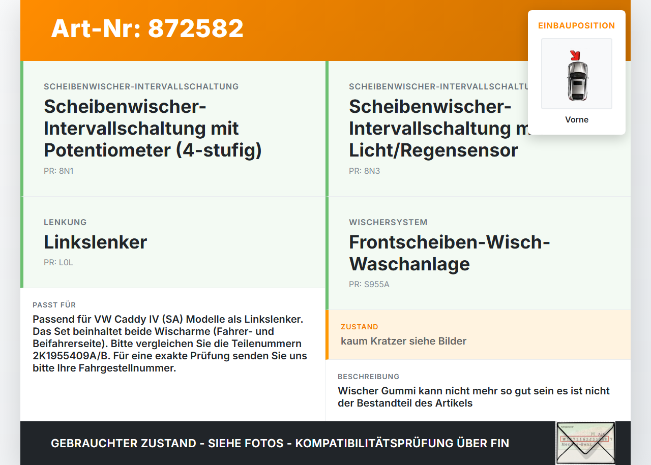 VW Caddy IV SA 15-21 2x Scheibenwischer Wischarm Vorne VW Caddy IV SA 15-21 17.09.2016 2K1955409B gebraucht Vorschau 3