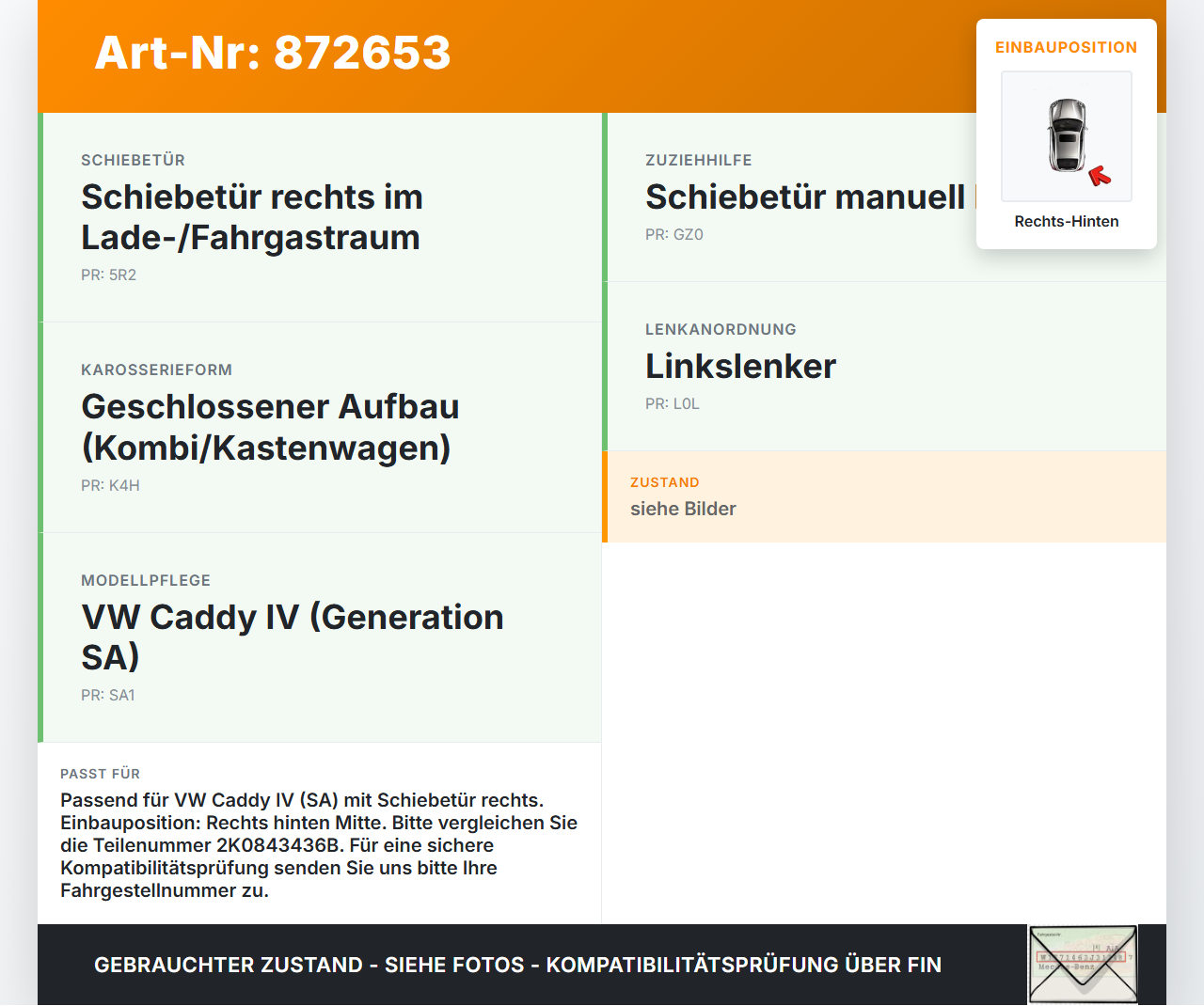 VW Caddy IV SA 15-21 Kombi Führungsrolle für Schiebetür Rechts Hinten Mitte VW Caddy IV SA 15-21 17.09.2016... Vorschau 3