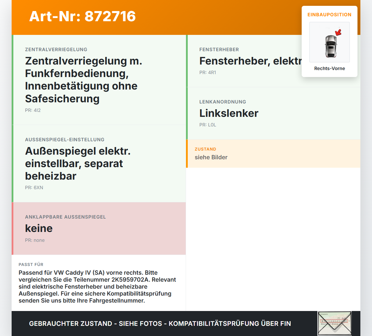 VW Caddy IV SA 15-21 Kombi Fensterhebermotor Rechts Vorne VW Caddy IV SA 15-21 17.09.2016 2K5959702A 2K5959702... Vorschau 3