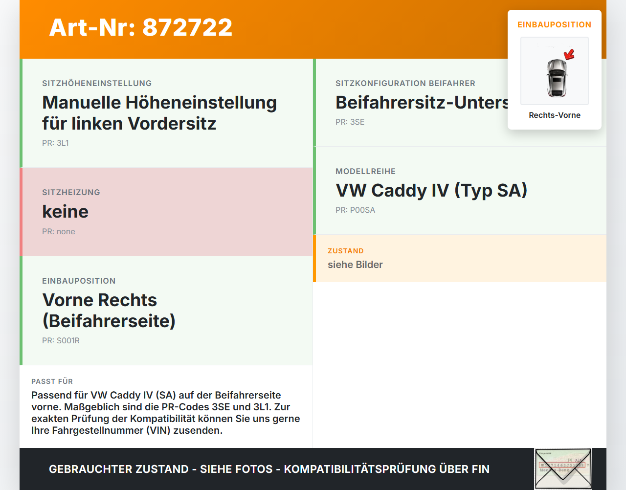 VW Caddy IV SA 15-21 Kombi Gurtschloss Rechts Vorne VW Caddy IV SA 15-21 17.09.2016 2K6857756A 2K6857755A... Vorschau 3