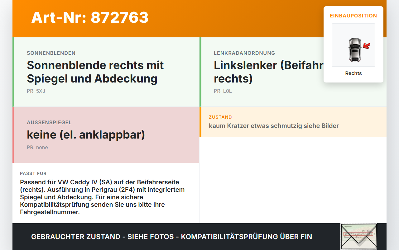 VW Caddy IV SA 15-21 Sonnenblende Rechts für Beifahrer Perlgrau 2F4 VW Caddy IV SA 15-21 17.09.2016 2K0857552L gebraucht Vorschau 3