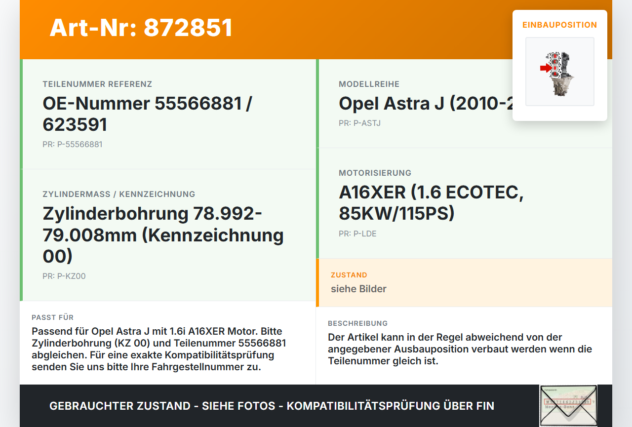 Opel Astra J 10-12 1,6i 85KW A16XER Kolben mit Pleuel Pos B Opel Astra J 10-12 11.02.2011 55566881 623591 gebraucht Vorschau 3