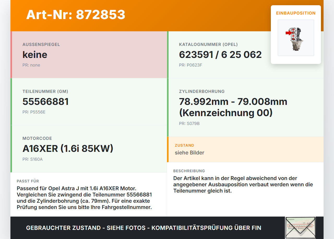 Opel Astra J 10-12 1,6i 85KW A16XER Kolben mit Pleuel Pos C Opel Astra J 10-12 11.02.2011 55566881 623591 gebraucht Vorschau 3