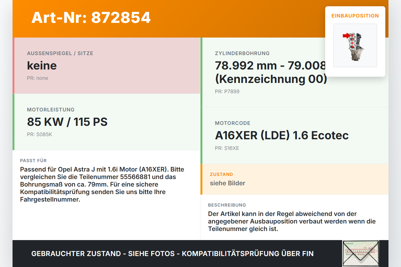 Opel Astra J 10-12 1,6i 85KW A16XER Kolben mit Pleuel Pos D Opel Astra J 10-12 11.02.2011 55566881 623591 gebraucht Vorschau 3