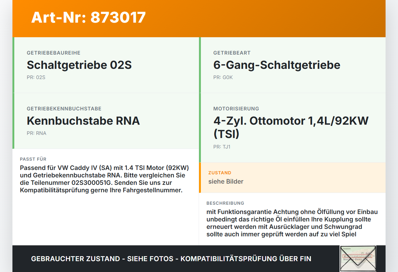 VW Caddy IV SA 15-21 TSI 1,4 92KW RNA Schaltgetriebe Getriebe RNA VW Caddy IV SA 15-21 17.09.2016 02S300051G gebraucht Vorschau 3