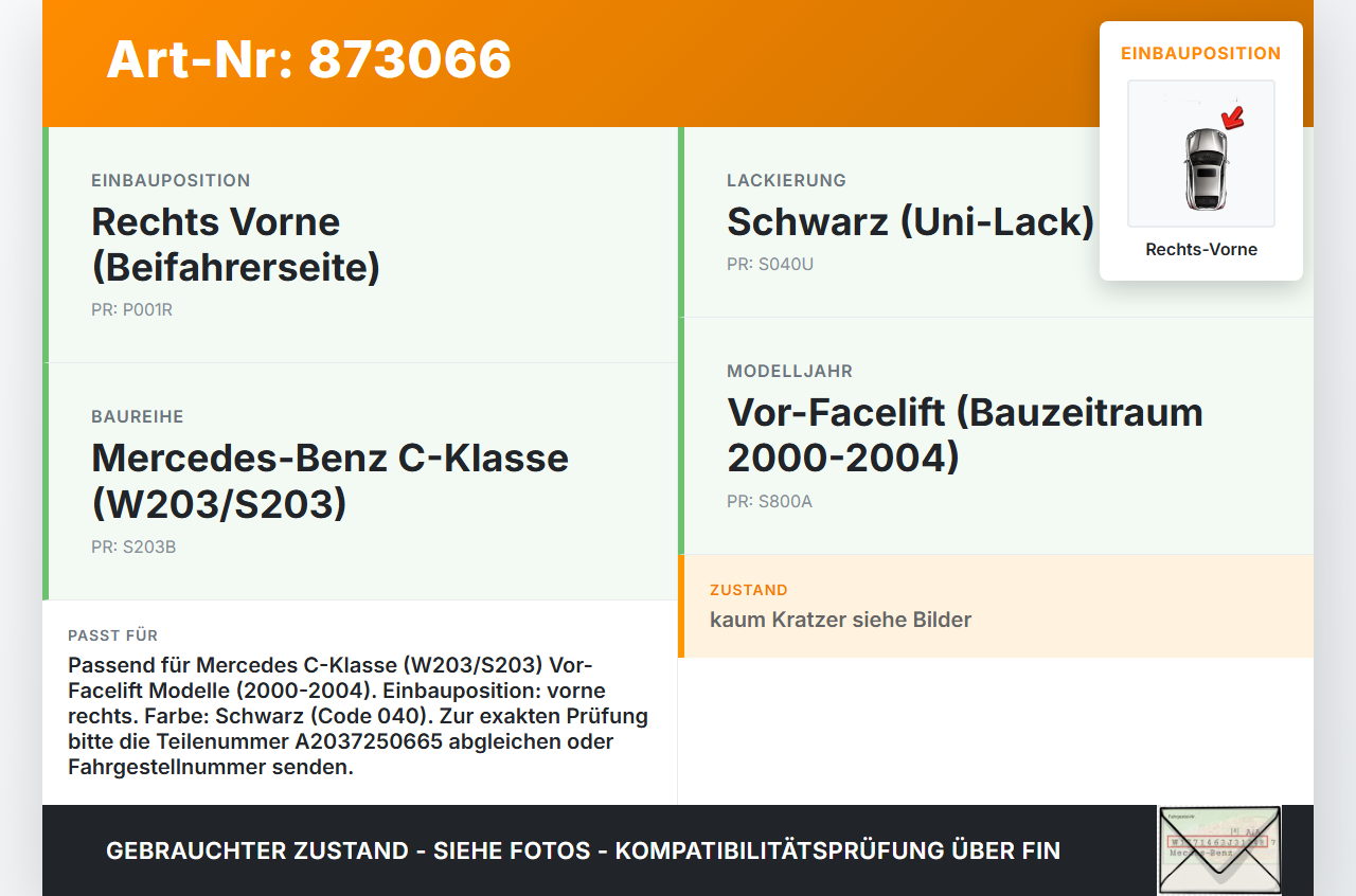 Mercedes S203 W203 00-04  Kombi Türleiste Aussen Rechts Vorne 040 Mercedes S203 W203 00-04 22.02.2002 A2037250665... Vorschau 3