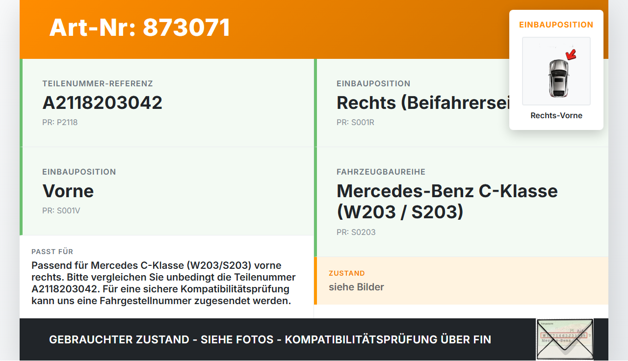 Mercedes S203 W203 00-04  Kombi Fensterhebermotor Rechts Vorne Mercedes S203 W203 00-04 22.02.2002 A2118203042... Vorschau 3