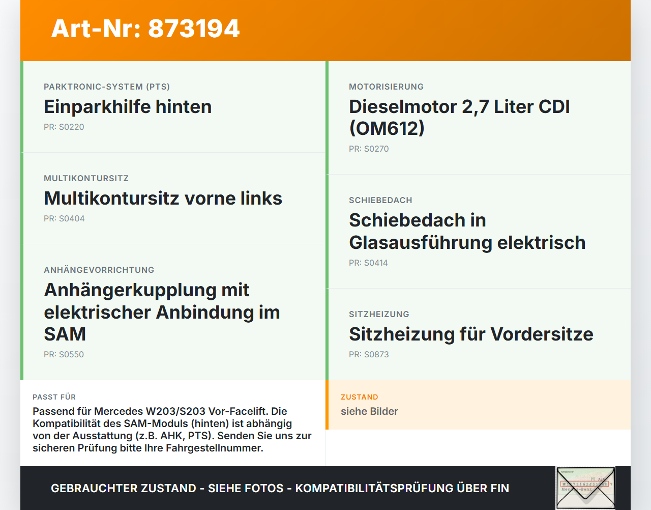 Mercedes S203 W203 00-04  CDI 2,7 125KW Sicherungskasten Zentralelektrik Mercedes S203 W203 00-04 22.02.2002... Vorschau 3