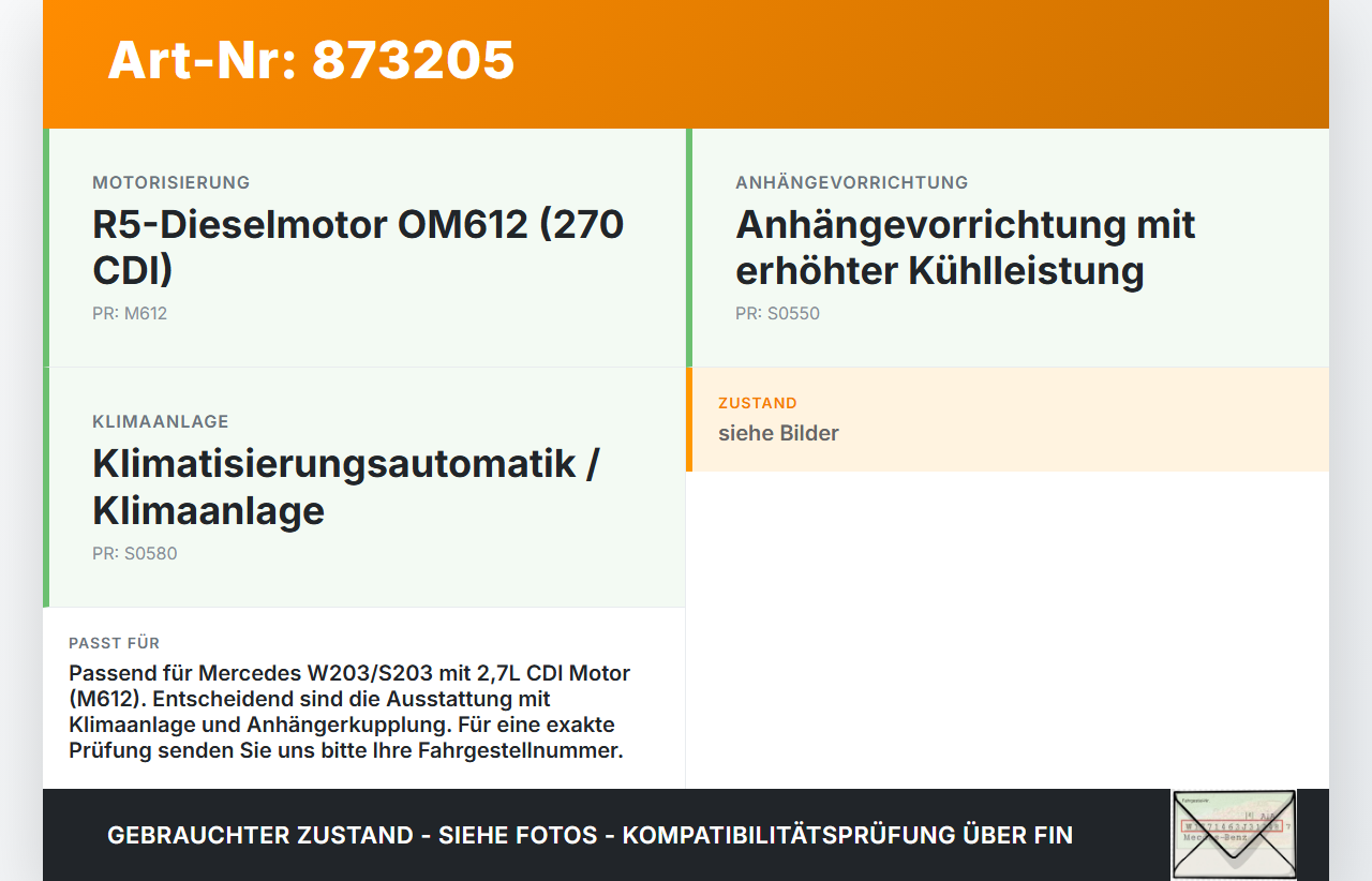 Mercedes S203 W203 00-04  CDI 2,7 125KW Wasserkühler Kühler Mercedes S203 W203 00-04 22.02.2002 A2035000803 gebraucht Vorschau 3