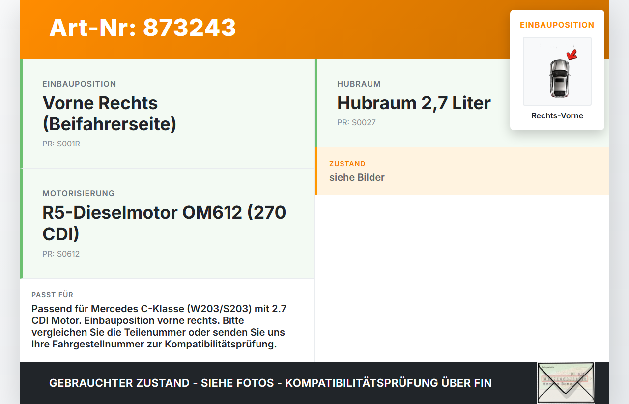 Mercedes S203 W203 00-04  CDI 2,7 125KW Bremssattel Bremszange Vorne Rechts Mercedes S203 W203 00-04 22.02.2002... Vorschau 3