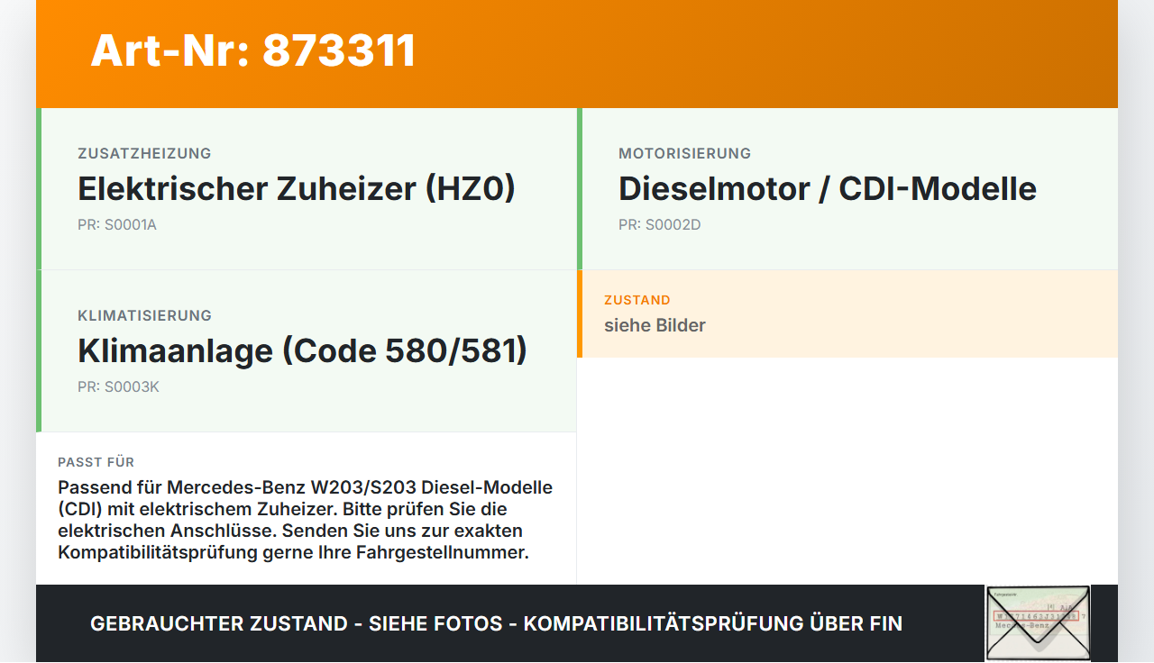 Mercedes S203 W203 00-04  CDI 2,7 125KW Zusatzheizung Zuheizer Heizelement Elektrisch Mercedes S203 W203 00-04... Vorschau 3