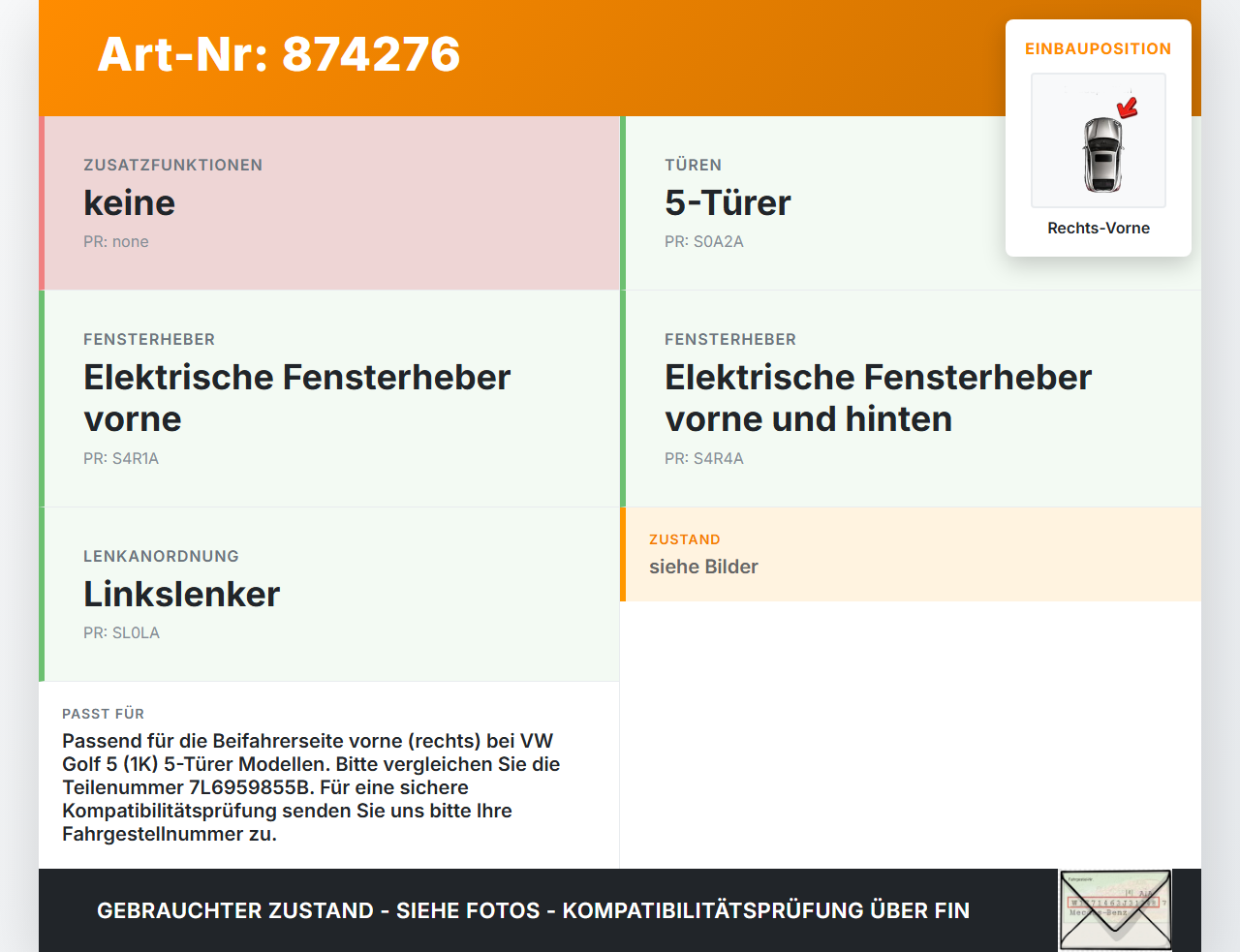 VW Golf 5 V 1K 03-08 5T Fensterheberschalter Schalter Rechts Vorne VW Golf 5 V 1K 03-08 27.10.2004 7L6959855B... Vorschau 3