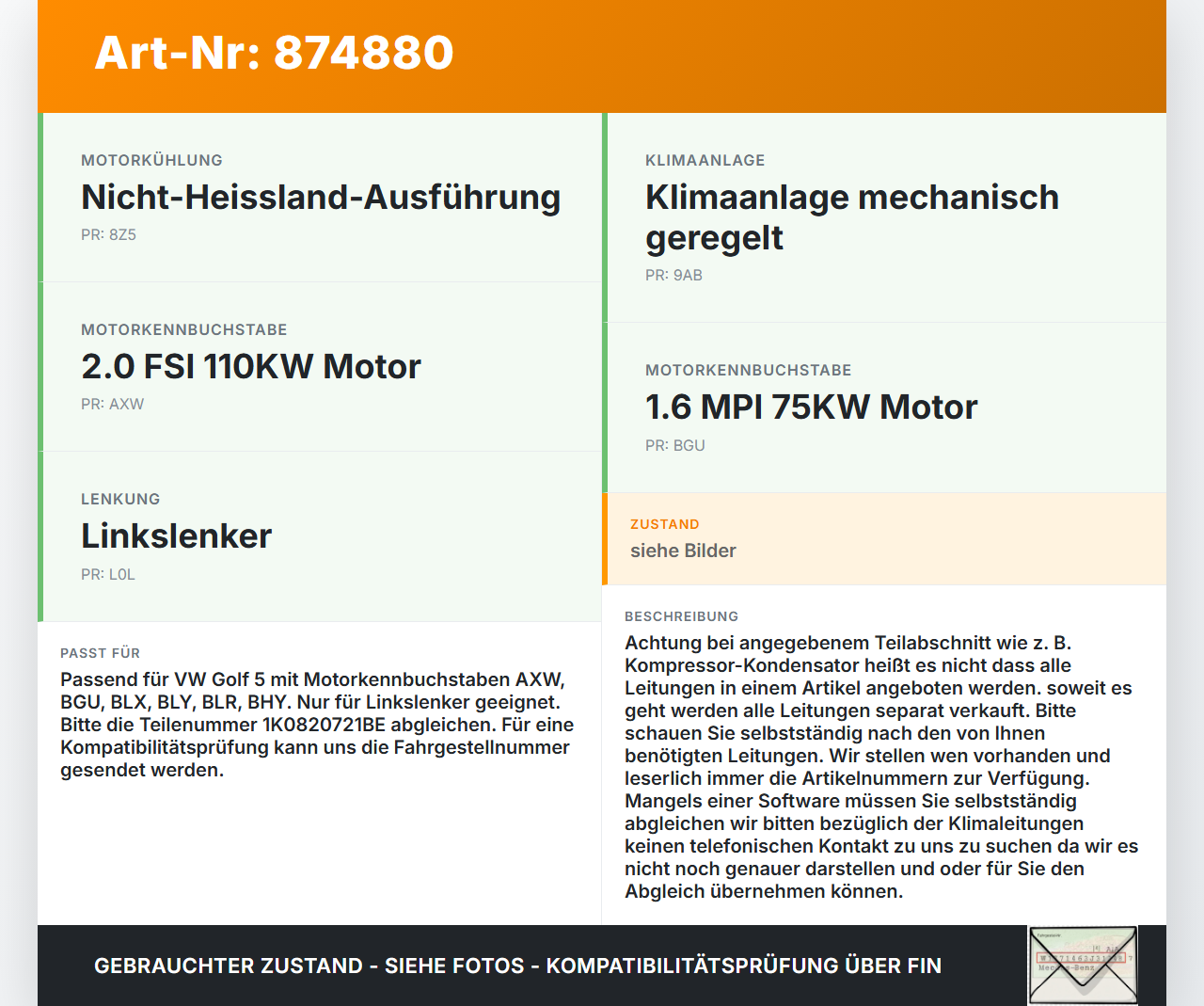 VW Golf 5 V 1K 03-08 MPI 1,6 75KW Klimaschlauch Klimaleitung VW Golf 5 V 1K 03-08 27.10.2004 1K0820721BE gebraucht Vorschau 3