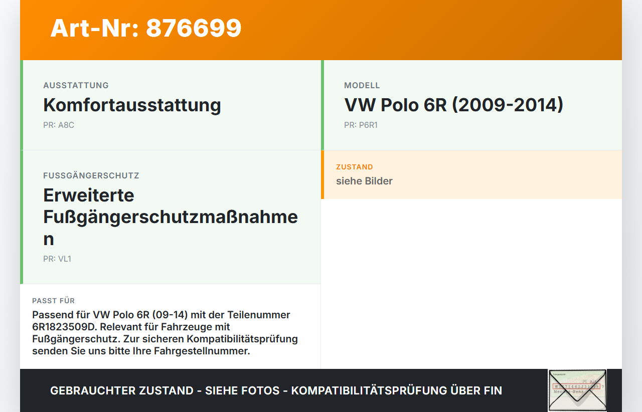 VW Polo 6R 09-14 Haubenschloss Motorhaubenschloss Schloss VW Polo 6R 09-14 17.12.2009 6R1823509D gebraucht Vorschau 3