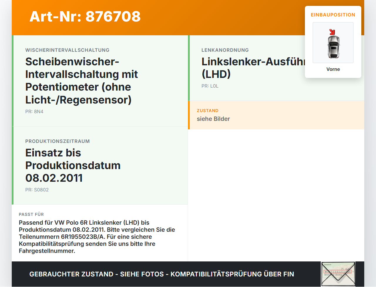 VW Polo 6R 09-14 Gestänge Wischermotor für Vorne VW Polo 6R 09-14 17.12.2009 6R1955023B 6R1955023A 3397021194... Vorschau 3