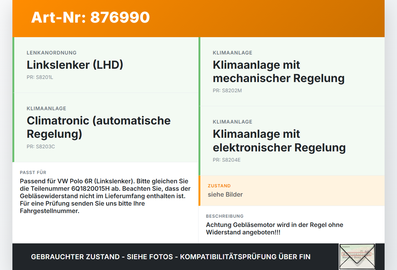 VW Polo 6R 09-14 Gebläsemotor Lüftermotor Heizungsgebläse VW Polo 6R 09-14 17.12.2009 6Q1820015H gebraucht Vorschau 3