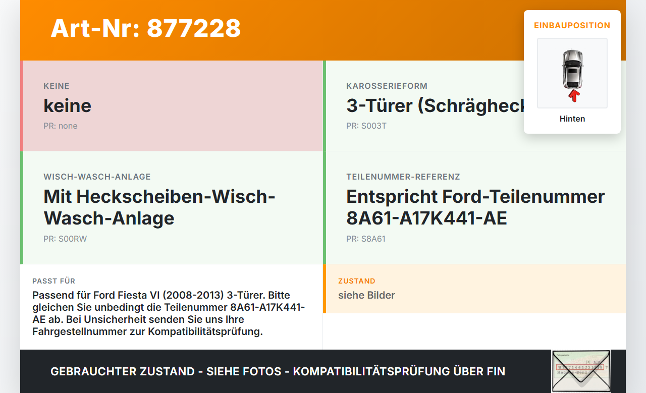 Ford Fiesta VI 08-13 3T Wischermotor Hinten Heckwischermotor Ford Fiesta VI 08-13 24.10.2008 8A61-A17K441-AE... Vorschau 3