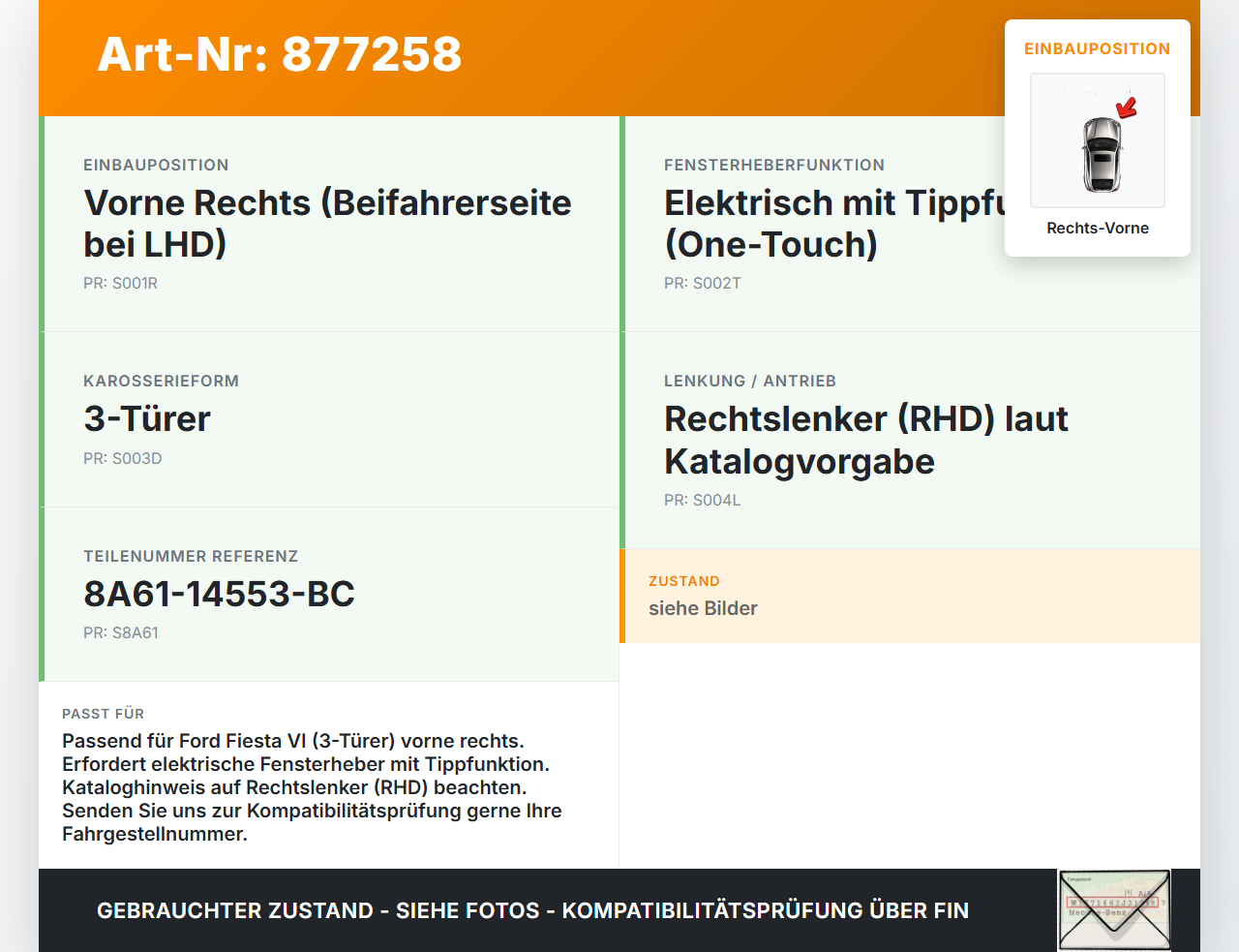 Ford Fiesta VI 08-13 3T Fensterhebermotor Rechts Vorne Ford Fiesta VI 08-13 24.10.2008 8A61-14553-BC 033095641... Vorschau 3