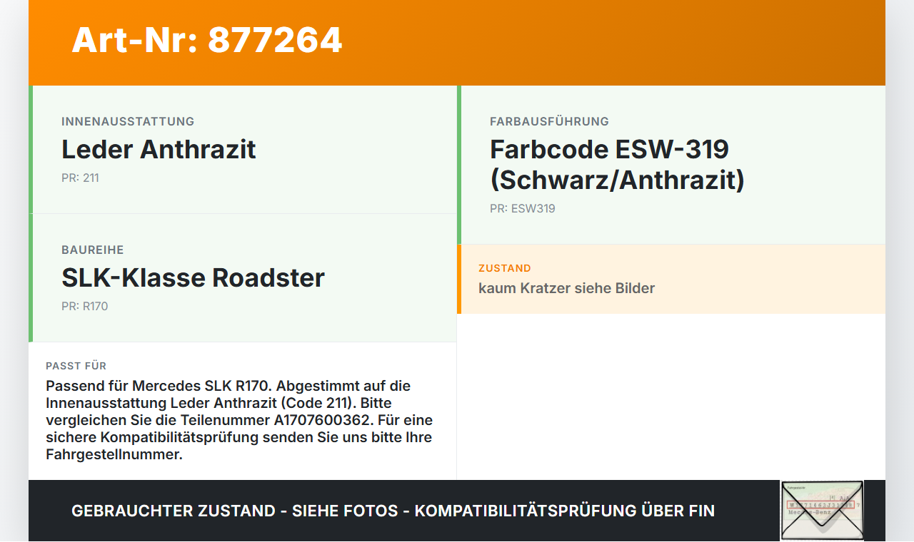 Mercedes R170 SLK Cabriolet Blende Innen Mercedes R170 SLK 03.04.2000 A1707600362 ESW-319 gebraucht Vorschau 3